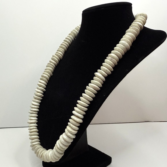 Chunky Stone Disc Bead Statement Necklace Boho Chic Fashion Jewelry 12 in L - Picture 3 of 6